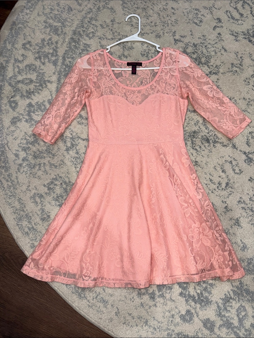Material Girl Peachy Pink Lace Fit & Flare Dress